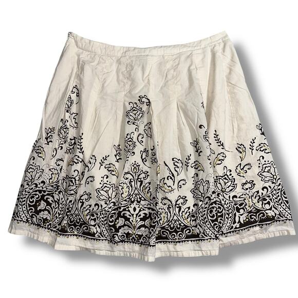 Venezia Womens A Line Layered Skirt Floral Print Cotton Cream Black Gold Size 18 - Picture 4 of 8